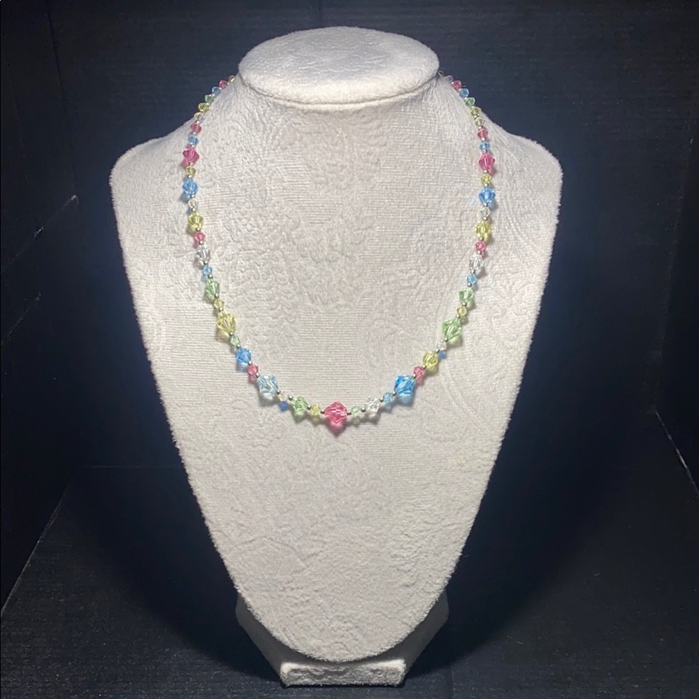 Pink and Blue Crystal Beaded Necklace